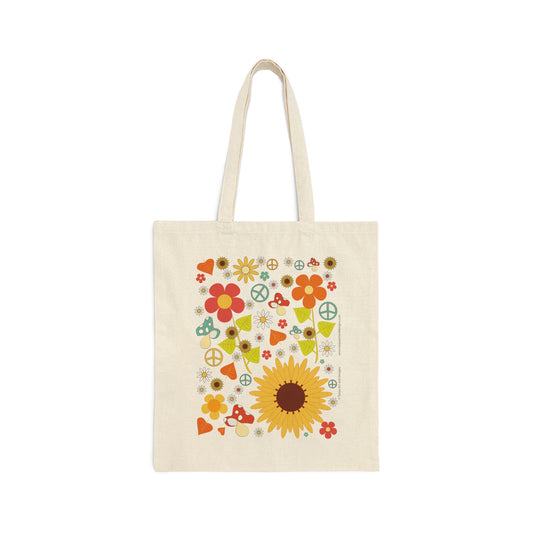 All 70s Pattern Design Tote Bag (70s Flowers, Peace Signs, Mushrooms, & more)